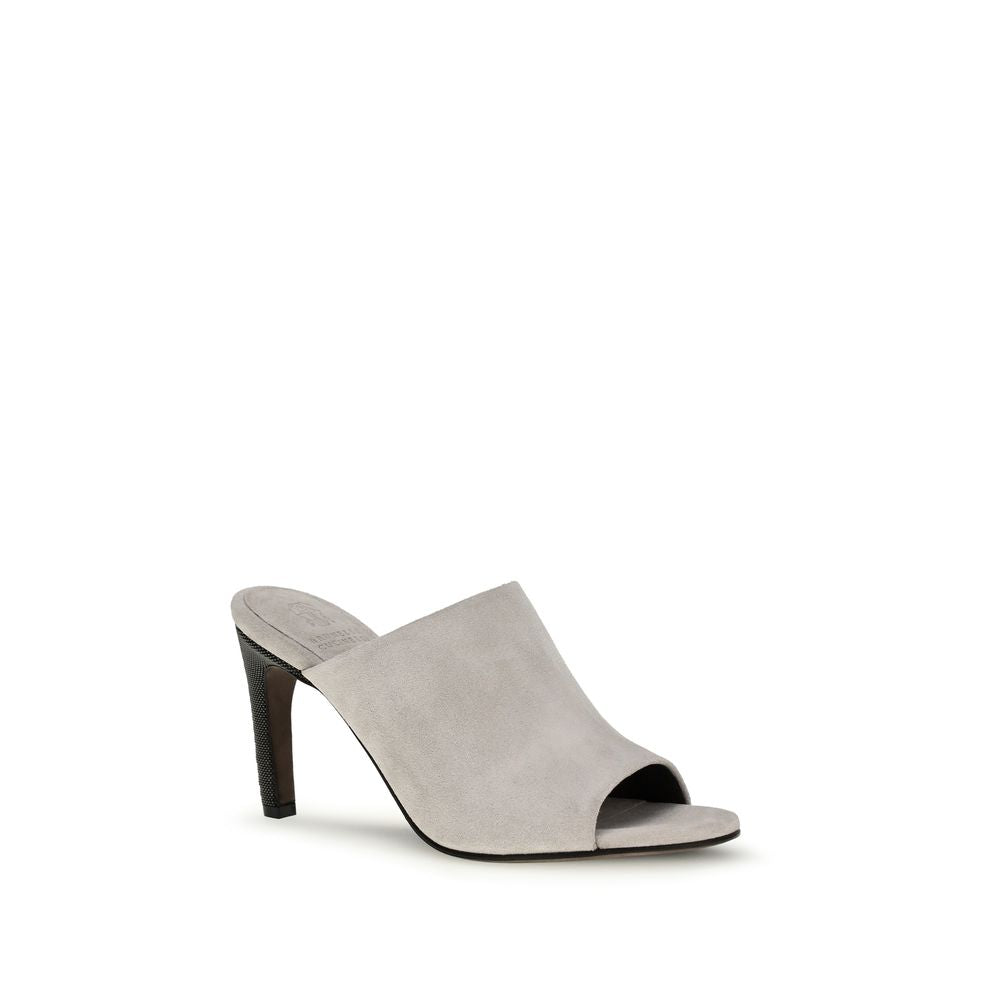 Brunello Cucinelli Gray Calf Leather Bos Taurus Mules for Women