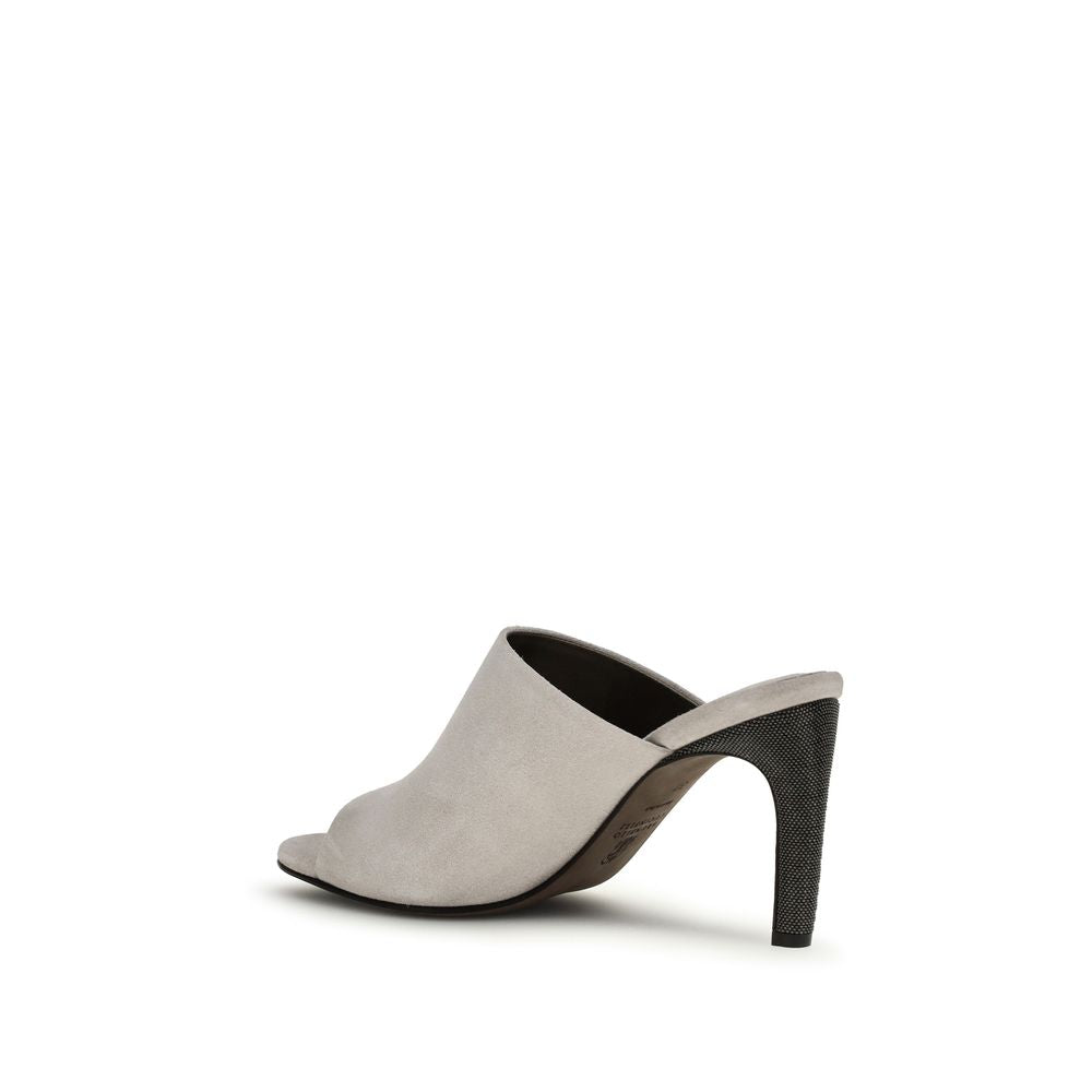Brunello Cucinelli Gray Calf Leather Bos Taurus Mules for Women
