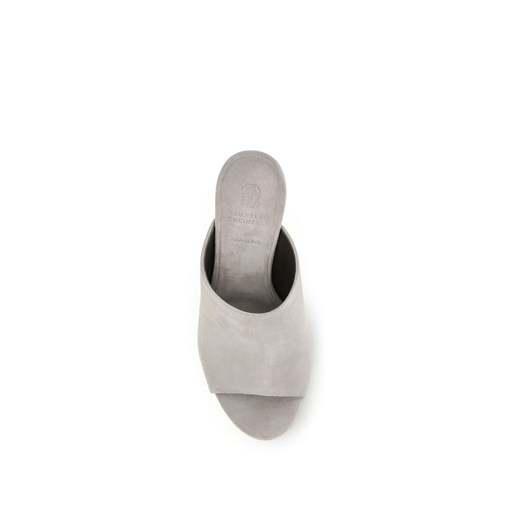 Brunello Cucinelli Gray Calf Leather Bos Taurus Mules for Women