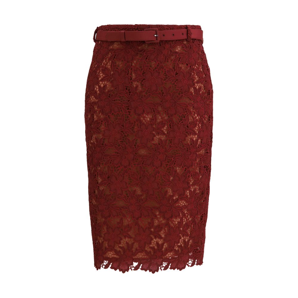 Self-Portrait Bordeaux Guipure Lace Midi Skirt