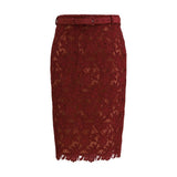 Self-Portrait Bordeaux Guipure Lace Midi Skirt