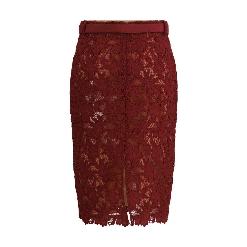 Self-Portrait Bordeaux Guipure Lace Midi Skirt