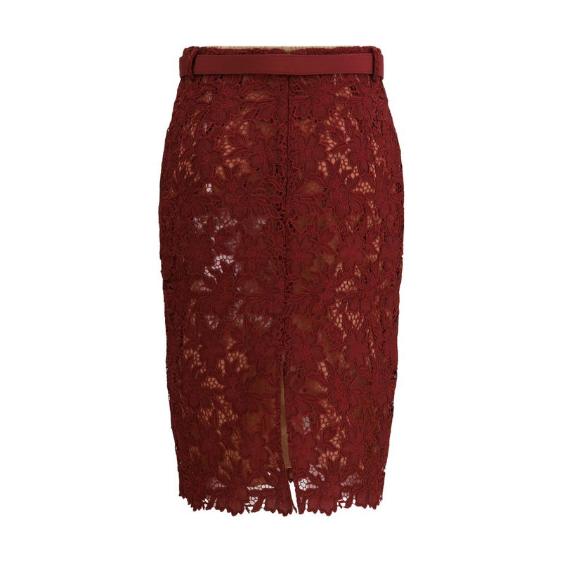 Self-Portrait Bordeaux Guipure Lace Midi Skirt