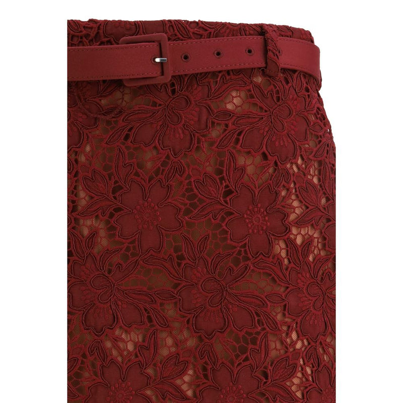 Self-Portrait Bordeaux Guipure Lace Midi Skirt