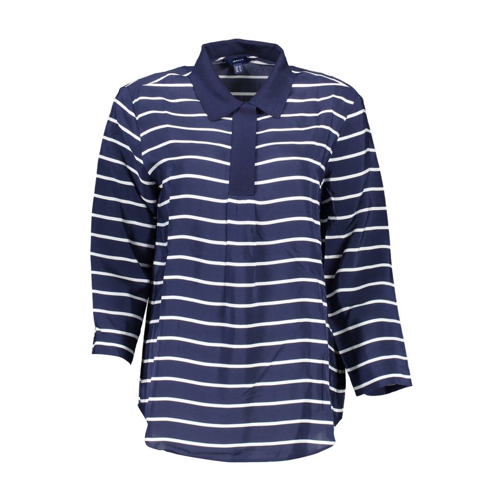 Gant Blue Viscose Women Polo Shirt - Elegant 3/4 Sleeve Design