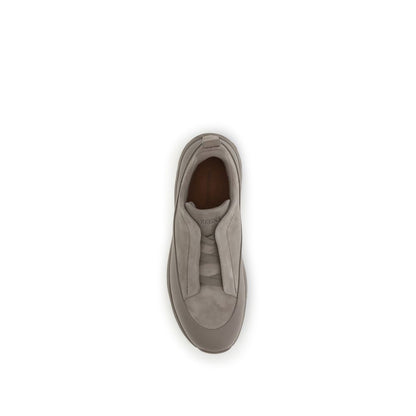 ZEGNA Beige Calf Leather Bos Taurus Athletic Sneakers