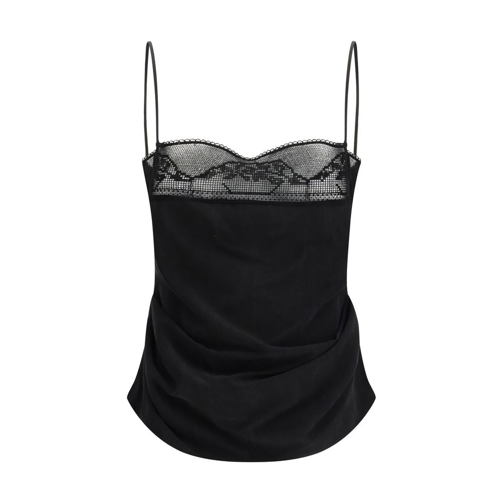 Magda Butrym Black Silk Top with Lace Detailing