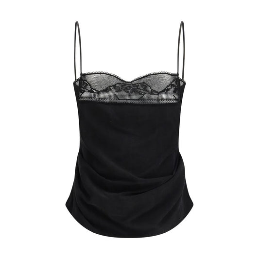 Magda Butrym Black Silk Top with Lace Detailing