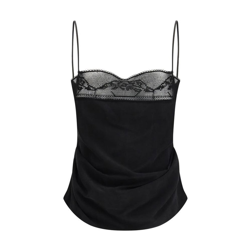 Magda Butrym Black Silk Top with Lace Detailing