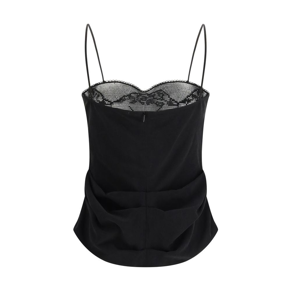 Magda Butrym Black Silk Top with Lace Detailing