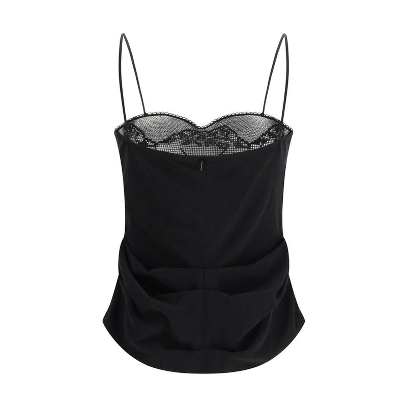 Magda Butrym Black Silk Top with Lace Detailing