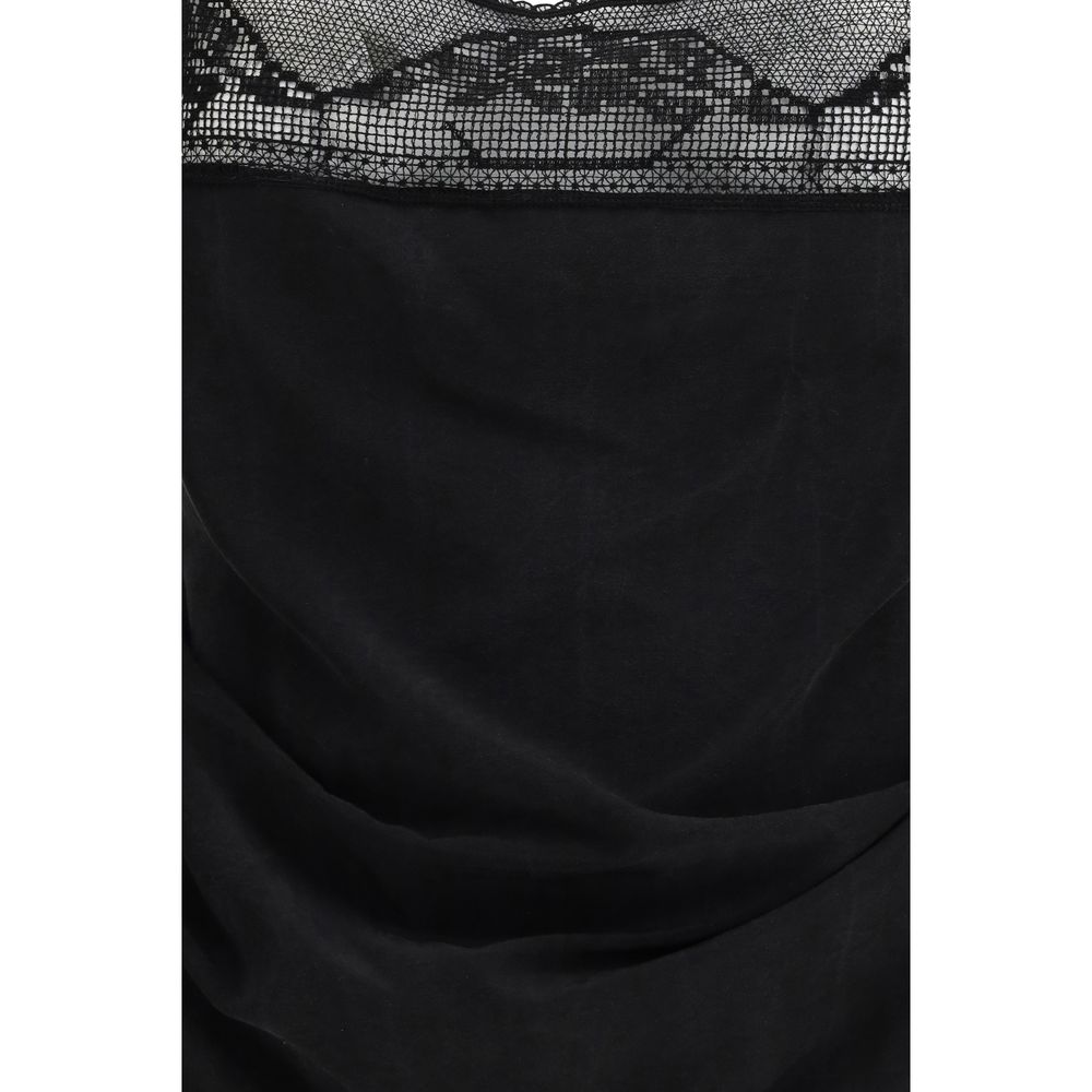 Magda Butrym Black Silk Top with Lace Detailing
