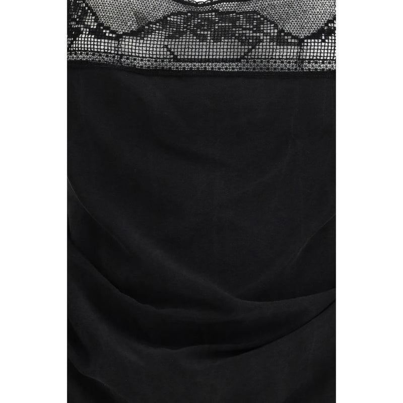 Magda Butrym Black Silk Top with Lace Detailing