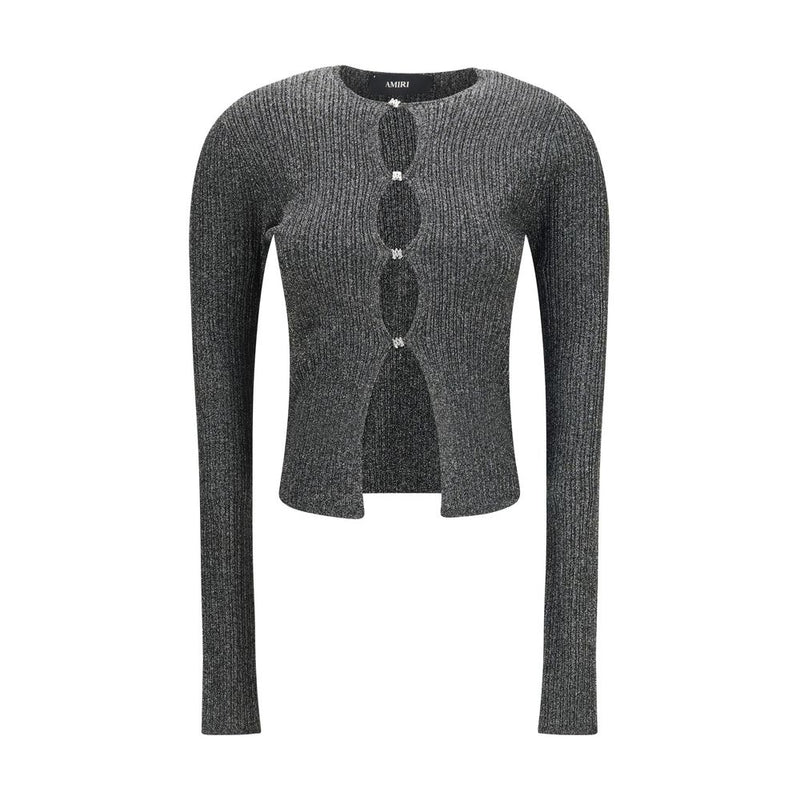 Amiri Black Viscose Cardigan - Slim Fit with Lurex Detail