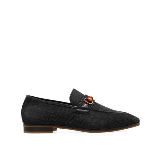 Gucci Black Fabric Slip-On Loafers
