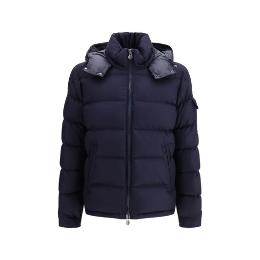 Moncler Blue Fleece Wool Full-Length Jacket