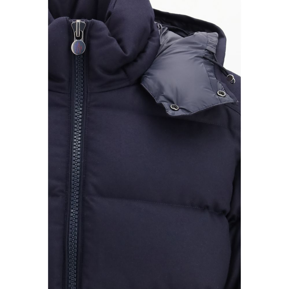 Moncler Blue Fleece Wool Full-Length Jacket