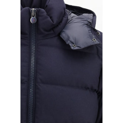 Moncler Blue Fleece Wool Full-Length Jacket