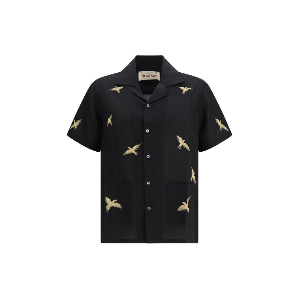 Baziszt Black Cotton Pattern Shirt - Columbus Model