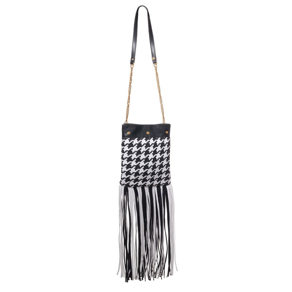 Versace Black And White Leather and Textile Shoulder Bag