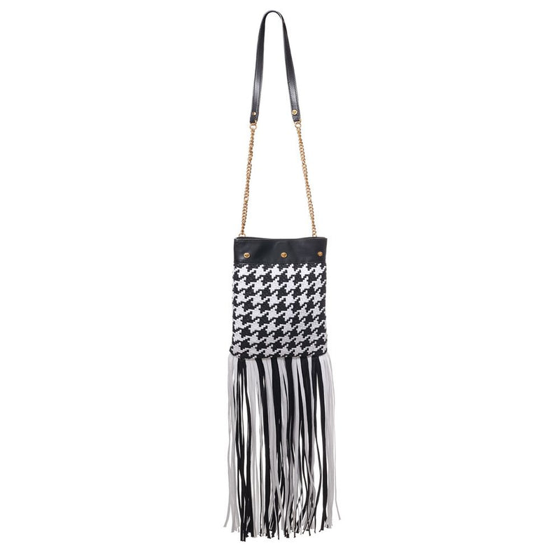 Versace Black and White Leather and Textile Shoulder Bag