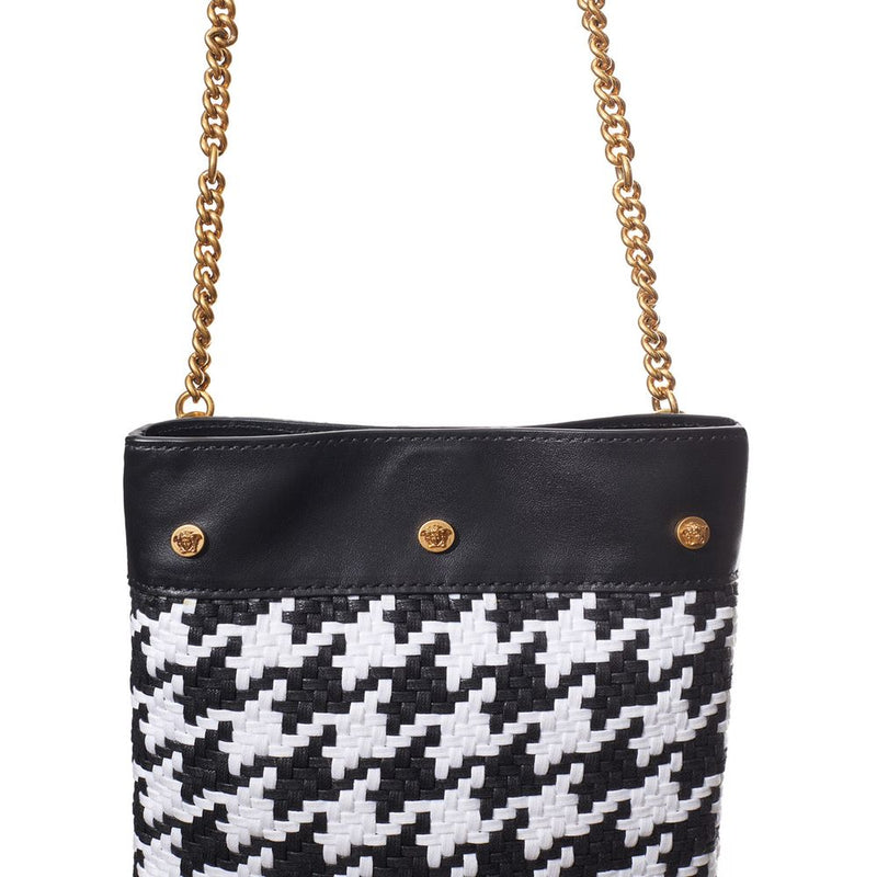 Versace Black and White Leather and Textile Shoulder Bag