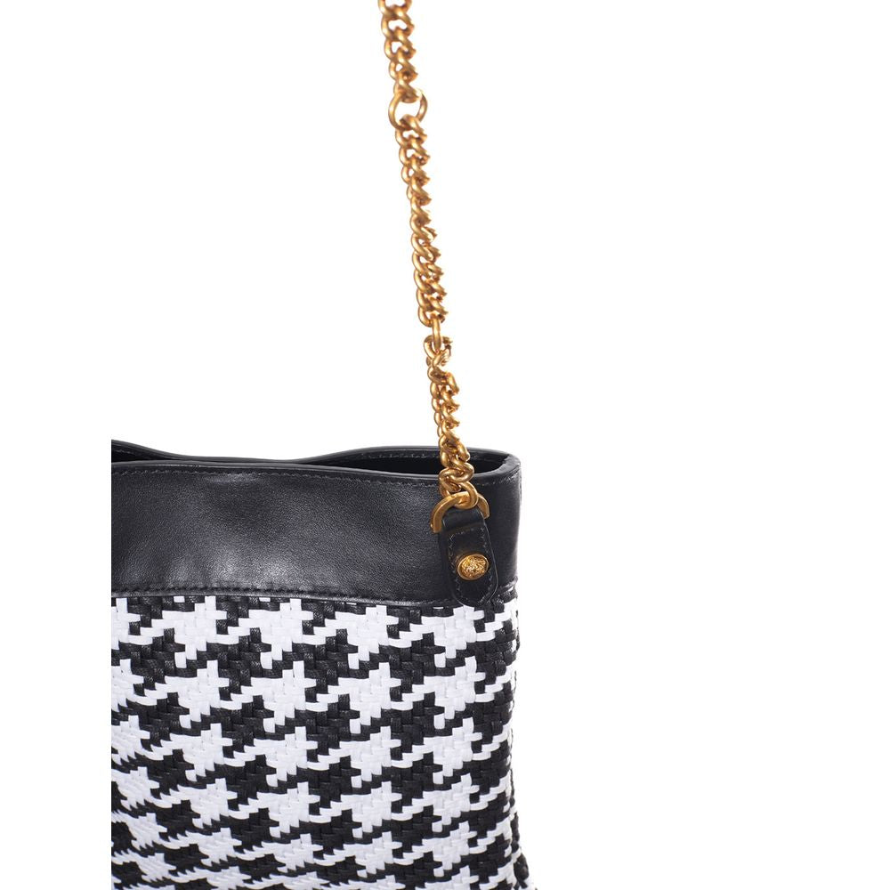 Versace Black And White Leather and Textile Shoulder Bag