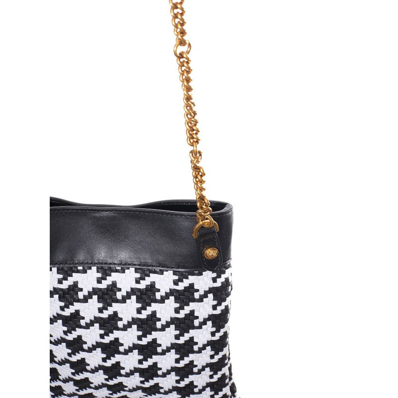 Versace Black and White Leather and Textile Shoulder Bag