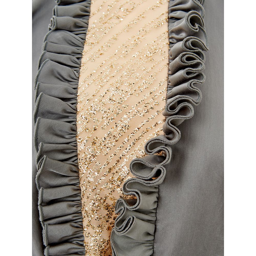 Lardini Multicolor Textile Top with Gold Tulle Sleeves