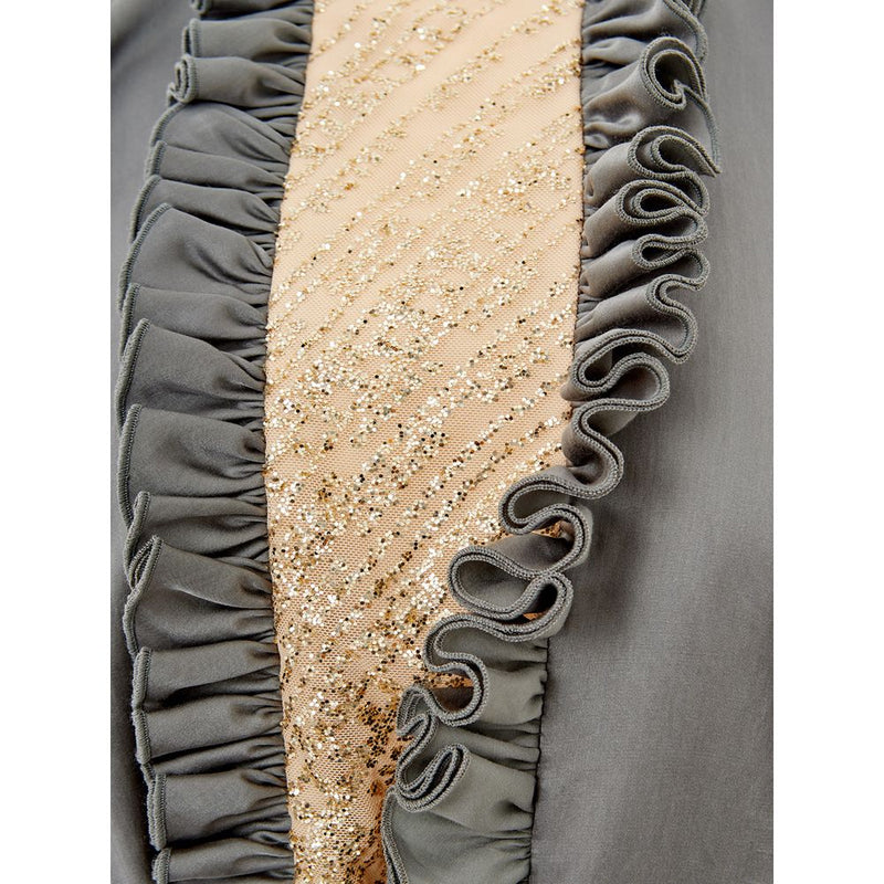Lardini Multicolor Textile Top with Gold Tulle Sleeves