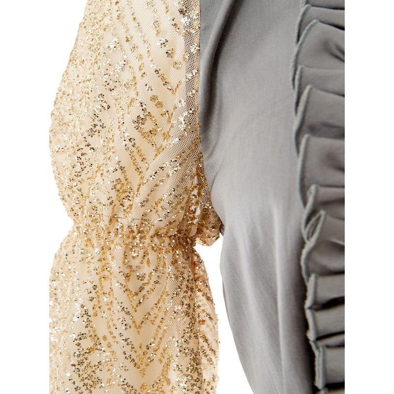 Lardini Multicolor Textile Top with Gold Tulle Sleeves