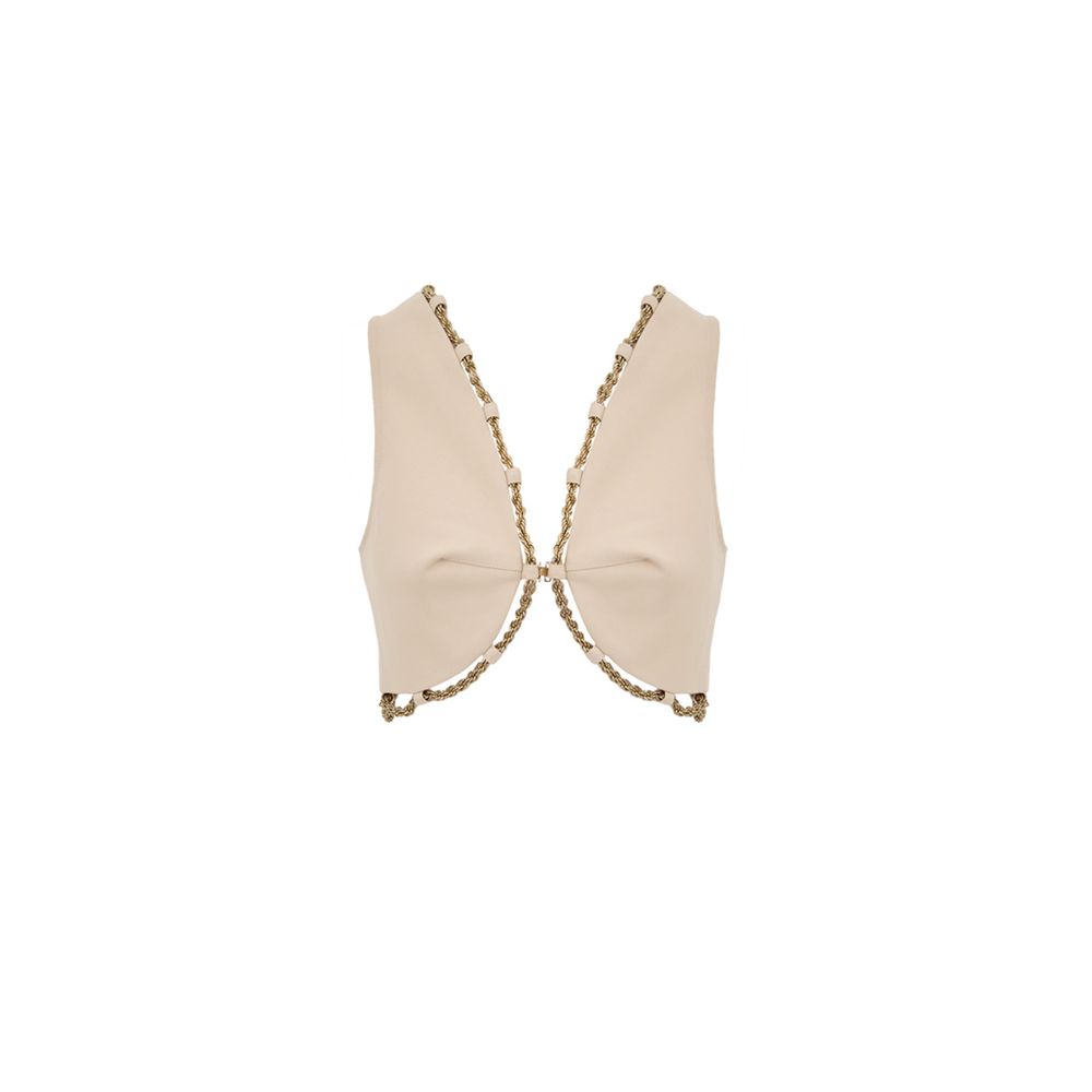 Cult Gaia Beige Cotton Waistcoat with Gold Chain Edge