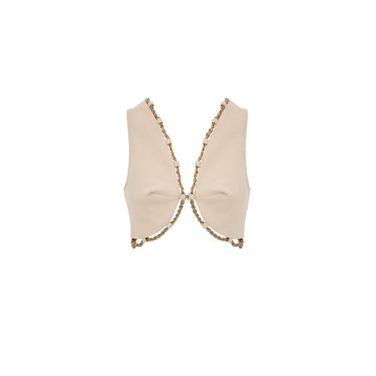 Cult Gaia Beige Cotton Waistcoat with Gold Chain Edge