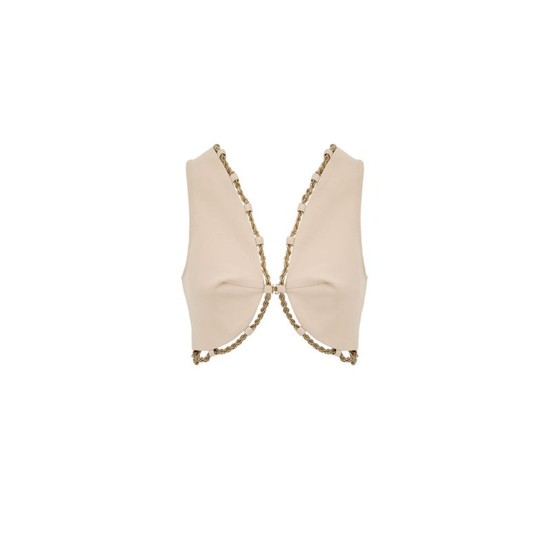 Cult Gaia Beige Cotton Waistcoat with Gold Chain Edge