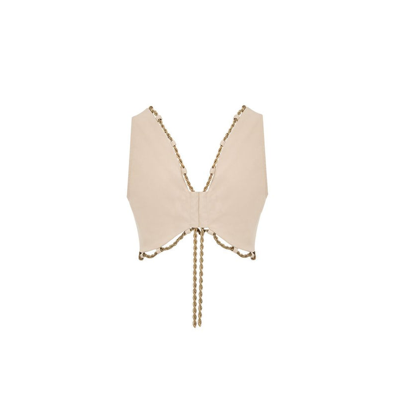 Cult Gaia Beige Cotton Waistcoat with Gold Chain Edge