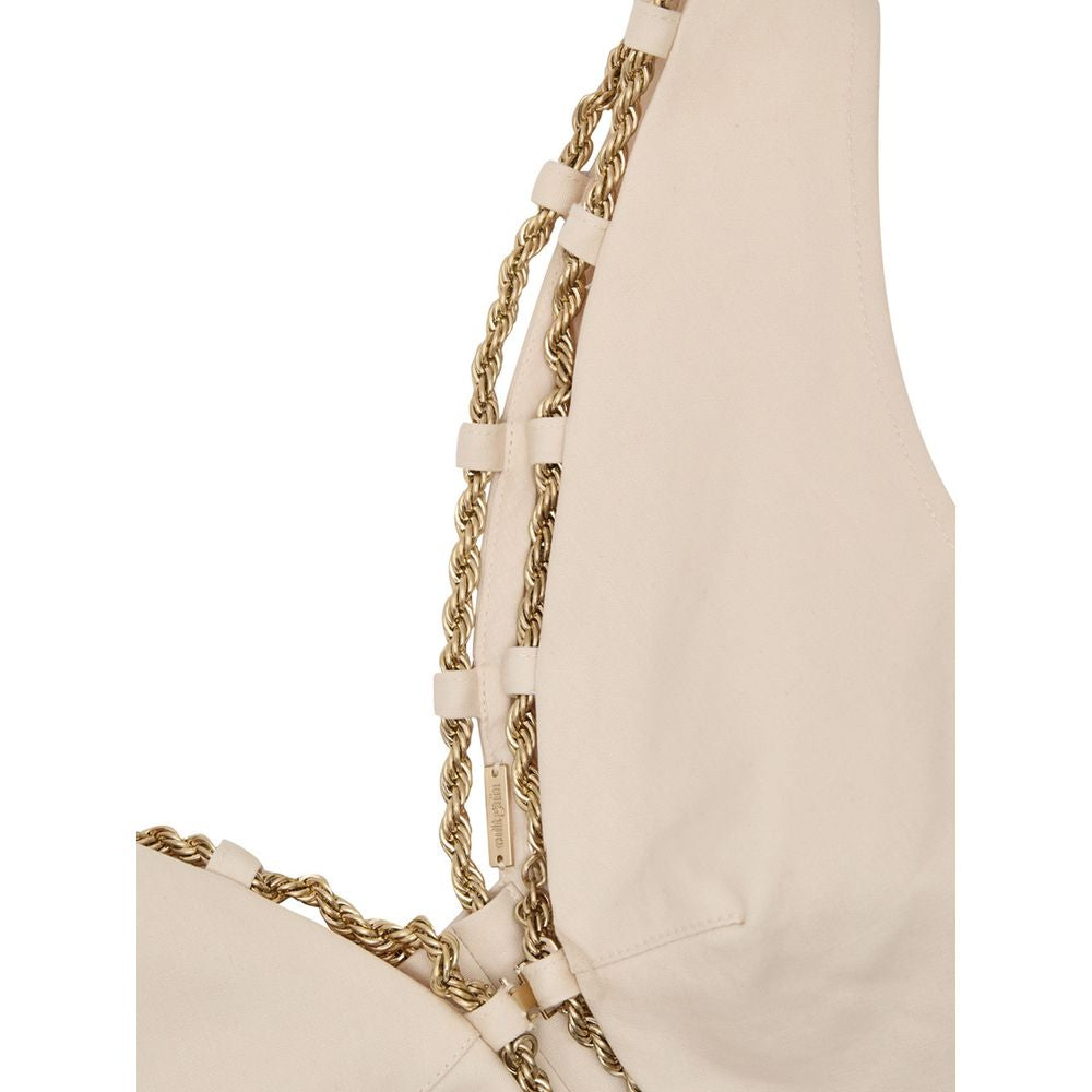 Cult Gaia Beige Cotton Waistcoat with Gold Chain Edge