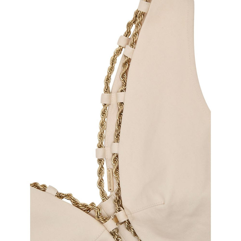 Cult Gaia Beige Cotton Waistcoat with Gold Chain Edge