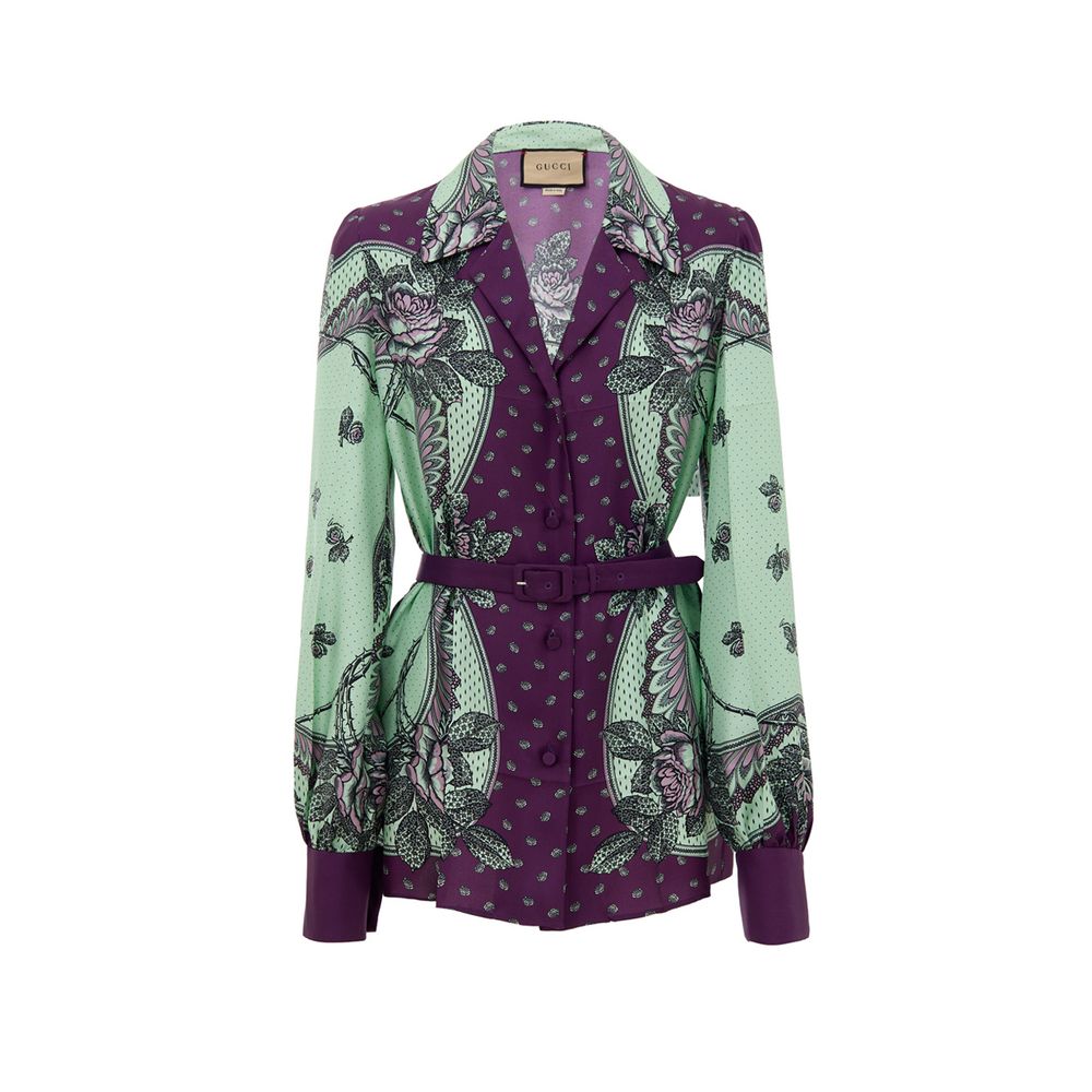 Gucci Green Silk Floral Pattern Shirt - Elegant Design