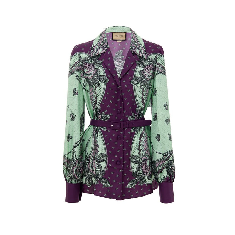 Gucci Green Silk Floral Pattern Shirt - Elegant Design