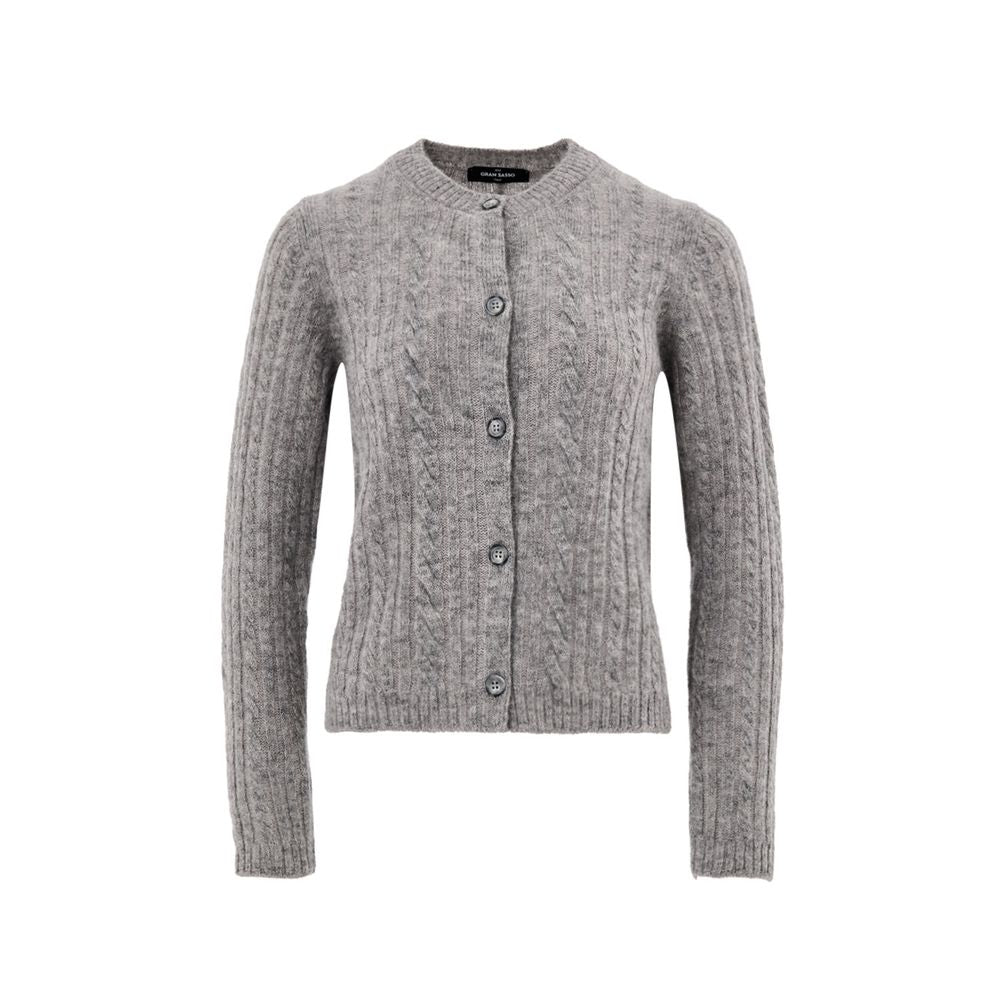 Gran Sasso Gray Wool Cardigan - Elegant Cable-Knit Design