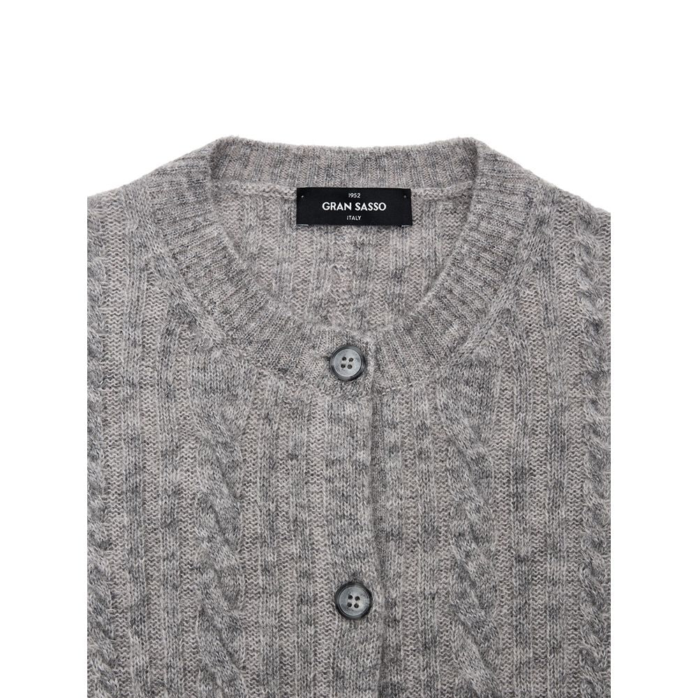 Gran Sasso Gray Wool Cardigan - Elegant Cable-Knit Design