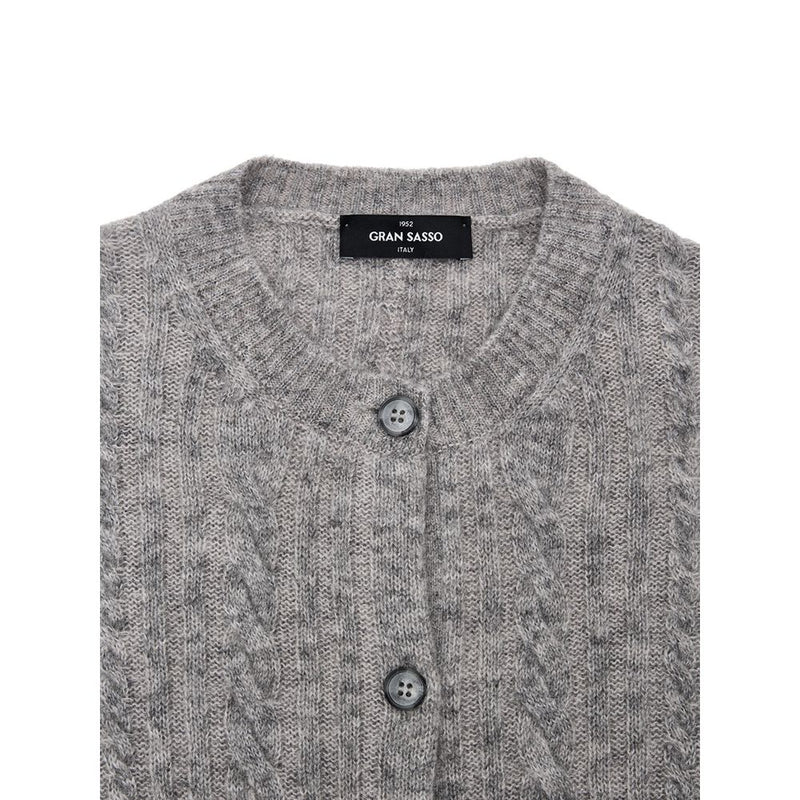 Gran Sasso Gray Wool Cardigan - Elegant Cable-Knit Design