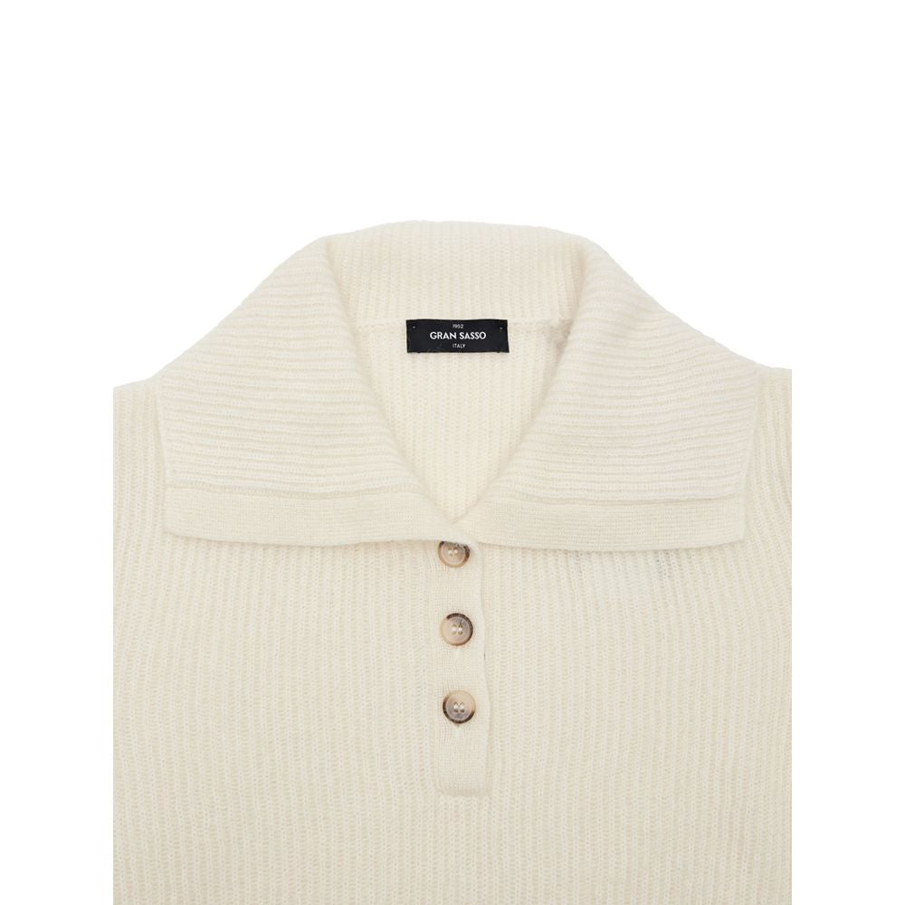 Gran Sasso White Wool Polo Shirt - Élégance et Confort