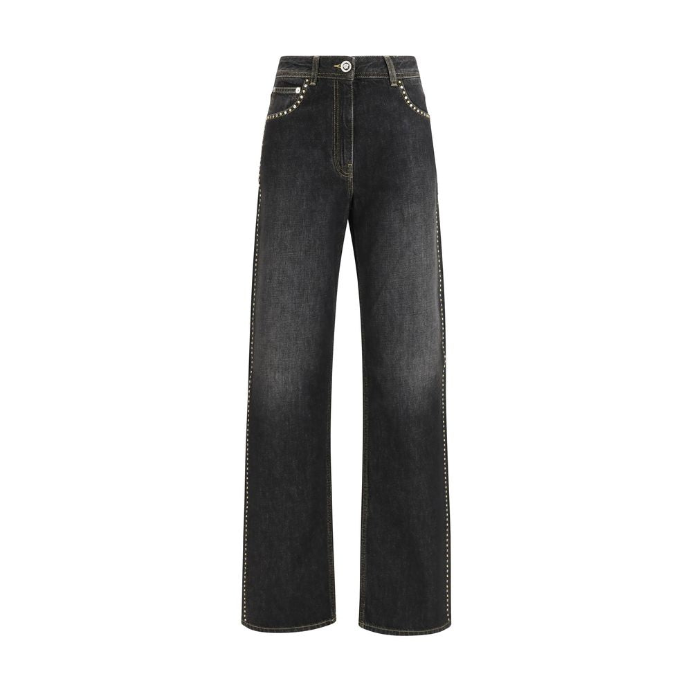 Versace Black Cotton Straight-Leg Jeans with Studs