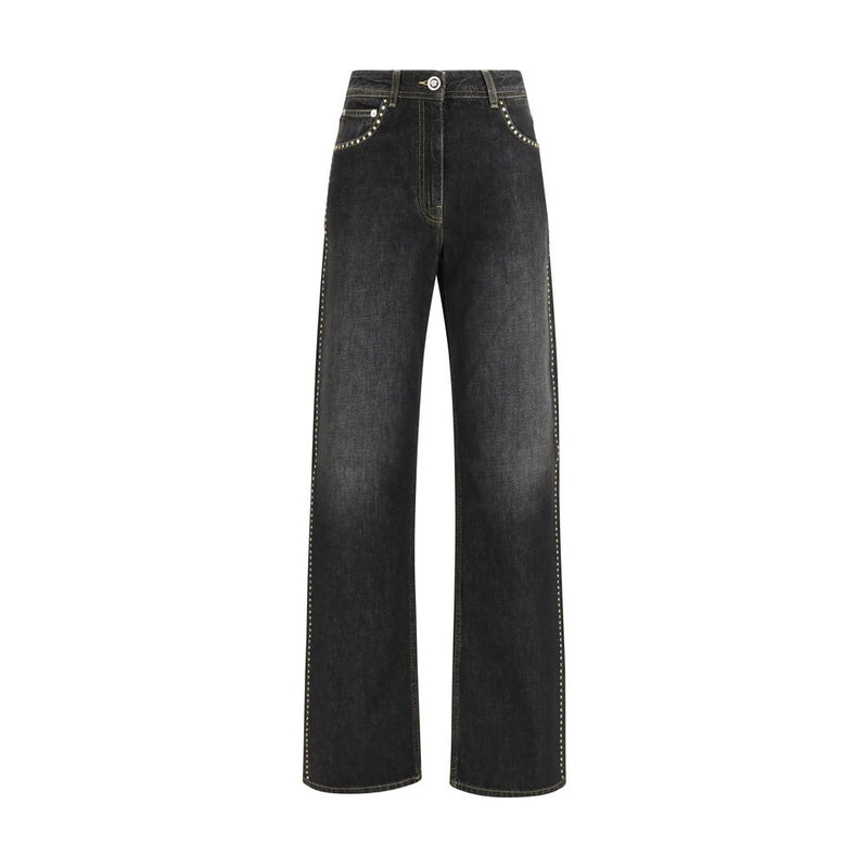 Versace Black Cotton Straight-Leg Jeans with Studs