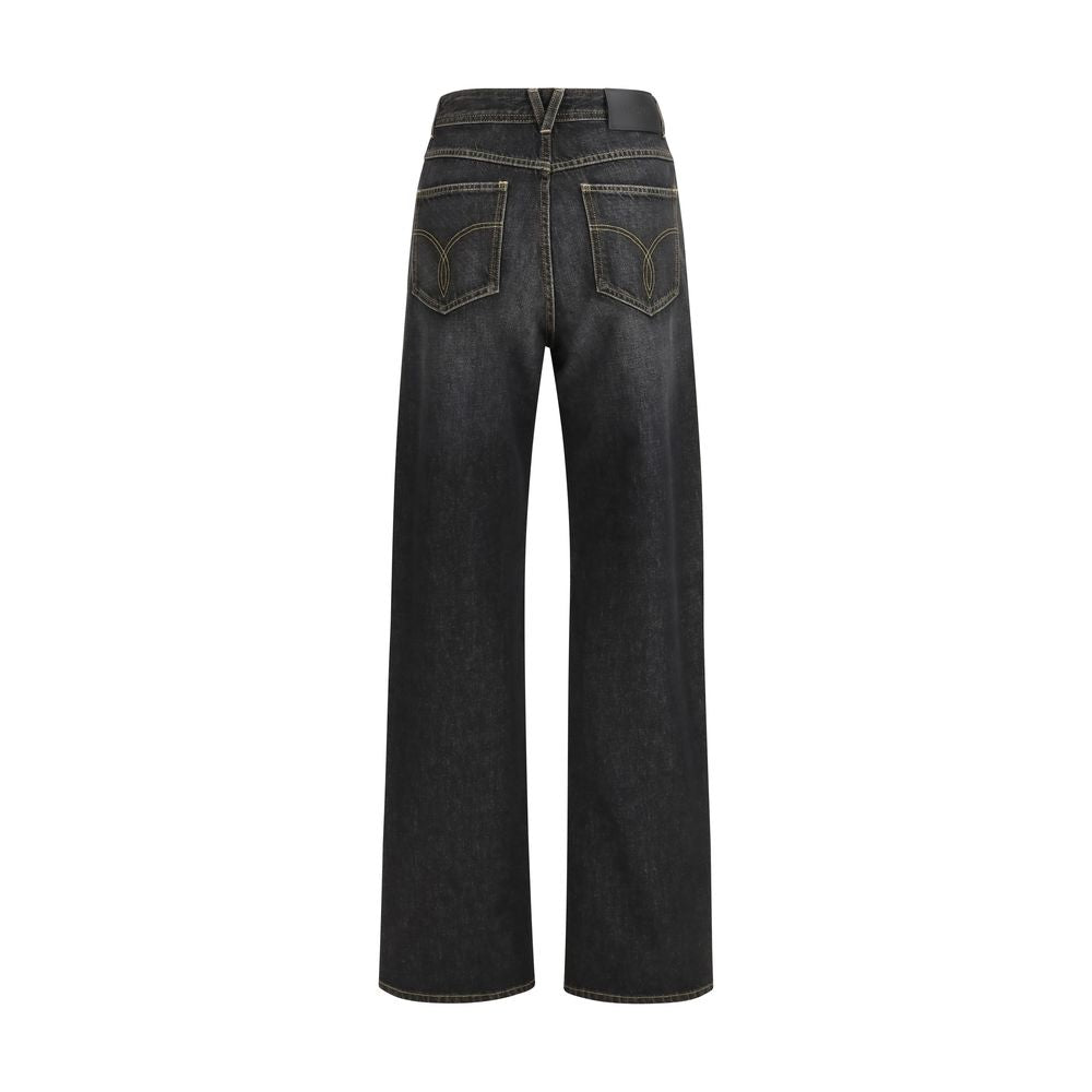 Versace Black Cotton Straight-Leg Jeans with Studs