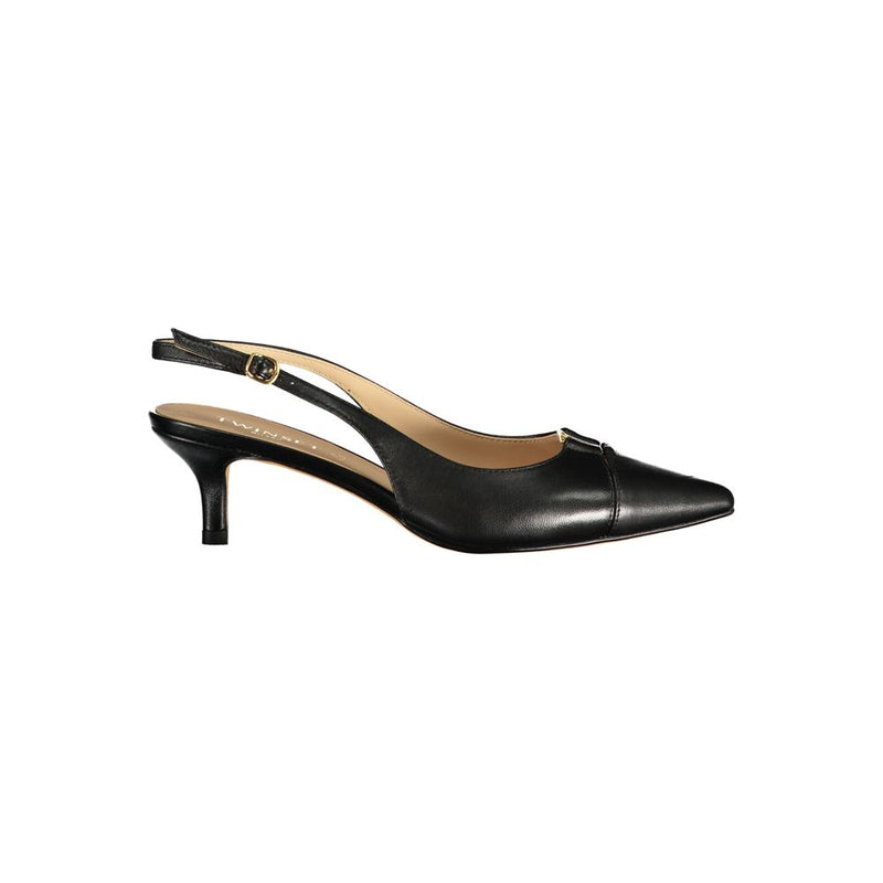 Twinset Black Leather Women Sandal - Stylish Comfort for Every Occasion