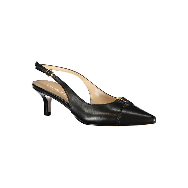 Twinset Black Leather Women Sandal - Stylish Comfort for Every Occasion