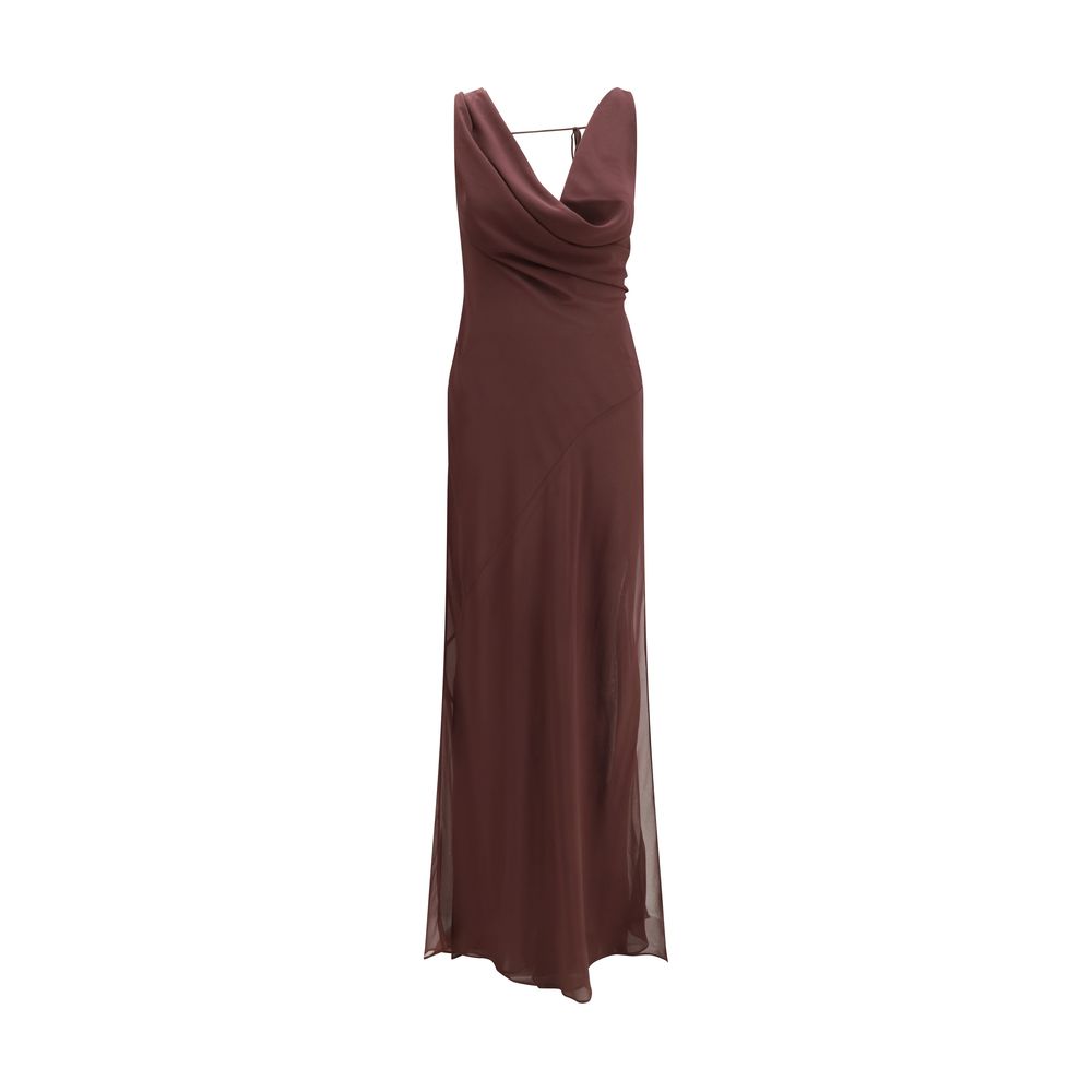 Robe Longue en Soie Marron Minerva de The Andamane