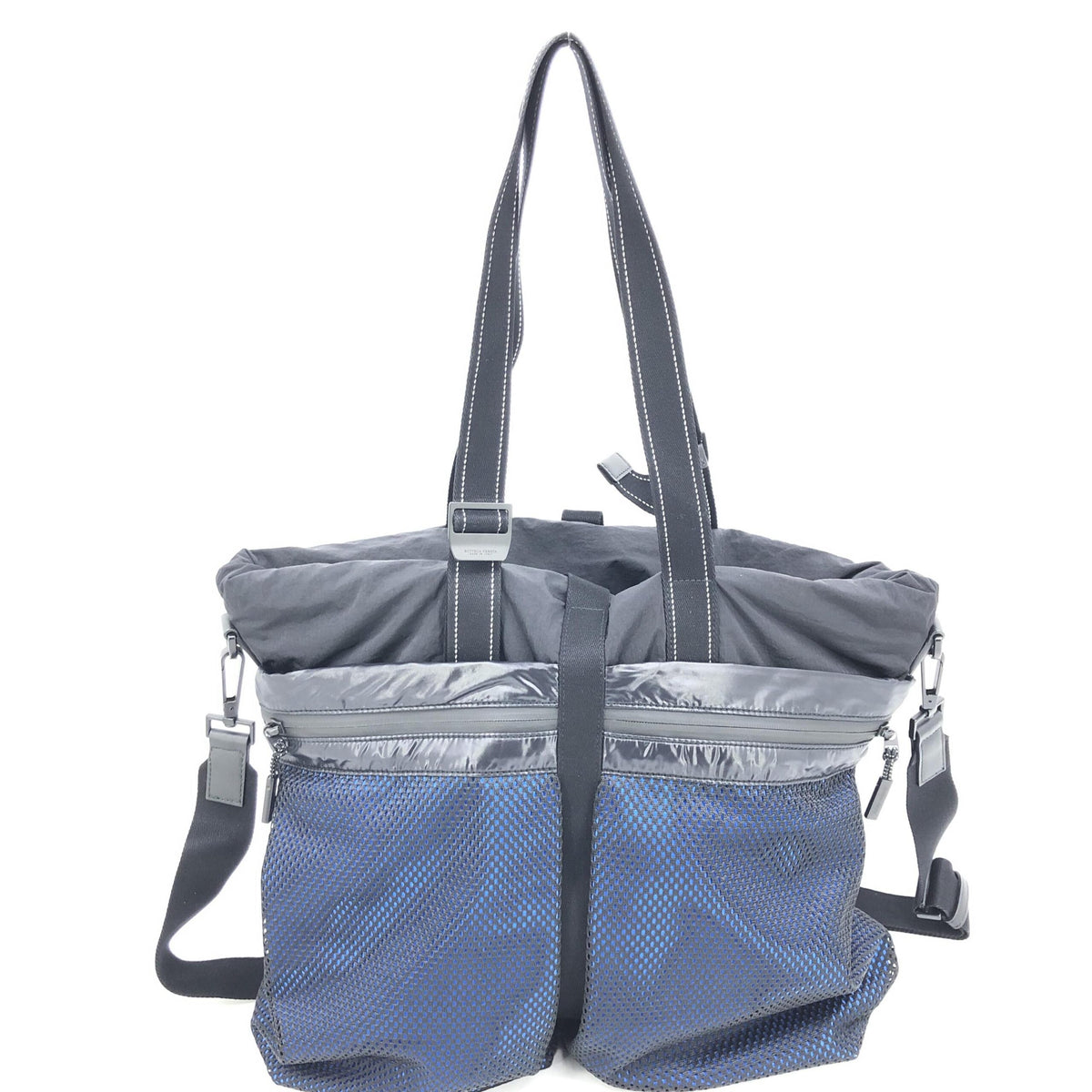 Bottega Veneta Black and Blue Nylon Convertible Tote